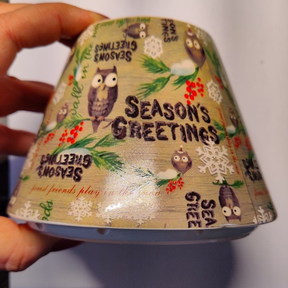 Owl Seasons Greeting Jar Candle Shade EUC